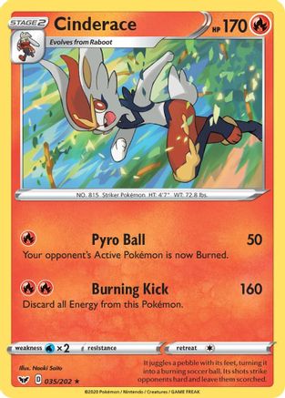 Cinderace (035) 035/202  - Holofoil SWSH01 Sword & Shield Base Set - Holo Rare