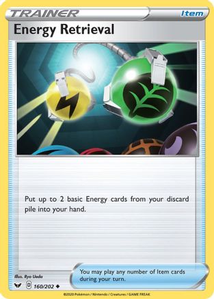 Energy Retrieval 160/202  - Reverse Holofoil SWSH01 Sword & Shield Base Set - Uncommon