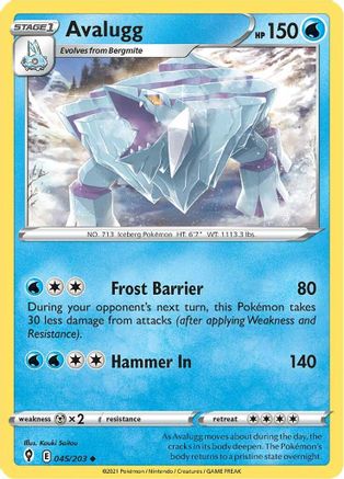 Avalugg 045/203  - Reverse Holofoil SWSH07 Evolving Skies - Uncommon