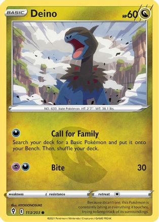 Deino 113/203  - Reverse Holofoil SWSH07 Evolving Skies - Common