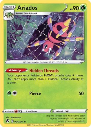 Ariados 004/195  - Reverse Holofoil SWSH12 Silver Tempest - Holo Rare