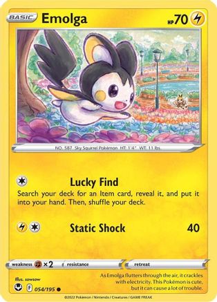 Emolga 054/195  - Reverse Holofoil SWSH12 Silver Tempest - Common